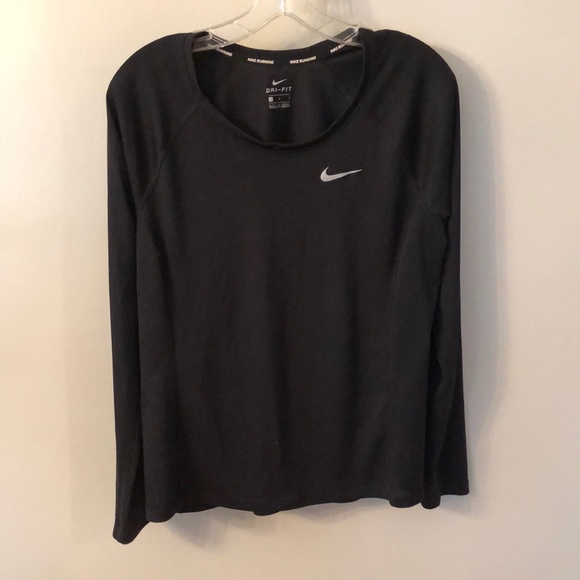 NIKE WOMENS LARGE BLACK DRI-FIT LONG SLEEVE RUNNING SHIRT - Picture 2 of 8